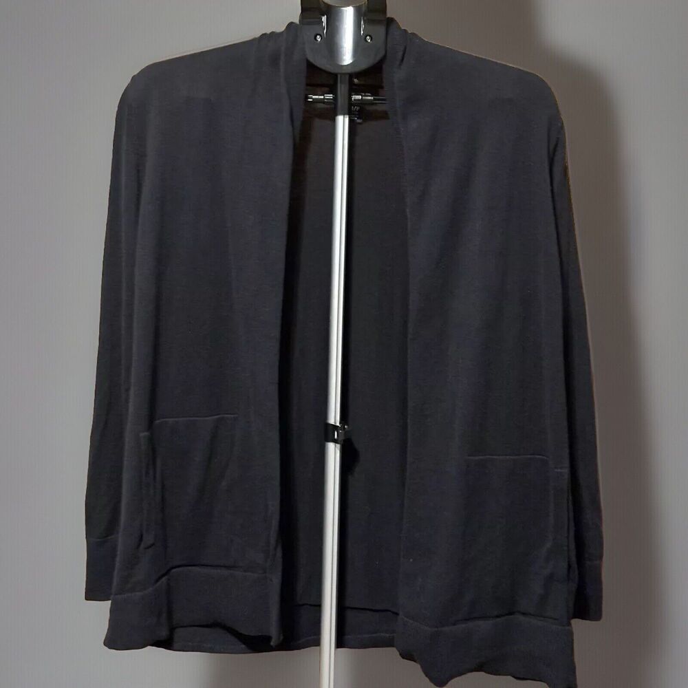 Lands' End Cardigan Women's Medium Black Long Sleeve Open Front Pockets